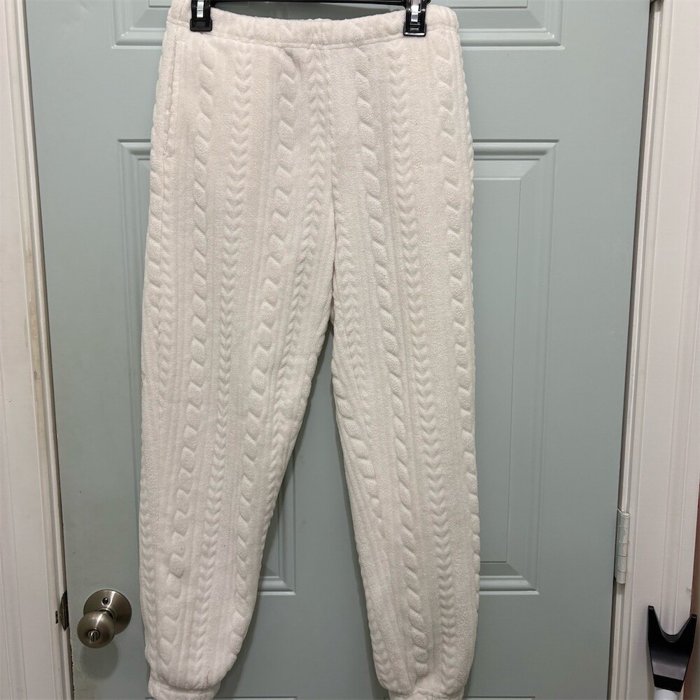 Joyspun Lounge Jogger Pants Womens S Ivory Textured Cozy Pockets Pull-On